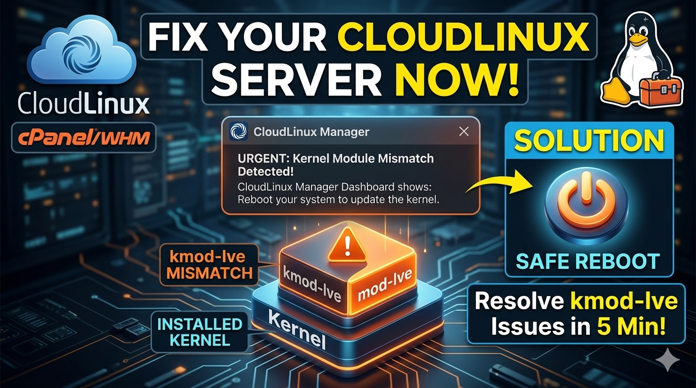 CloudLinux Manager Dashboard shows: Reboot your system to update the kernel.